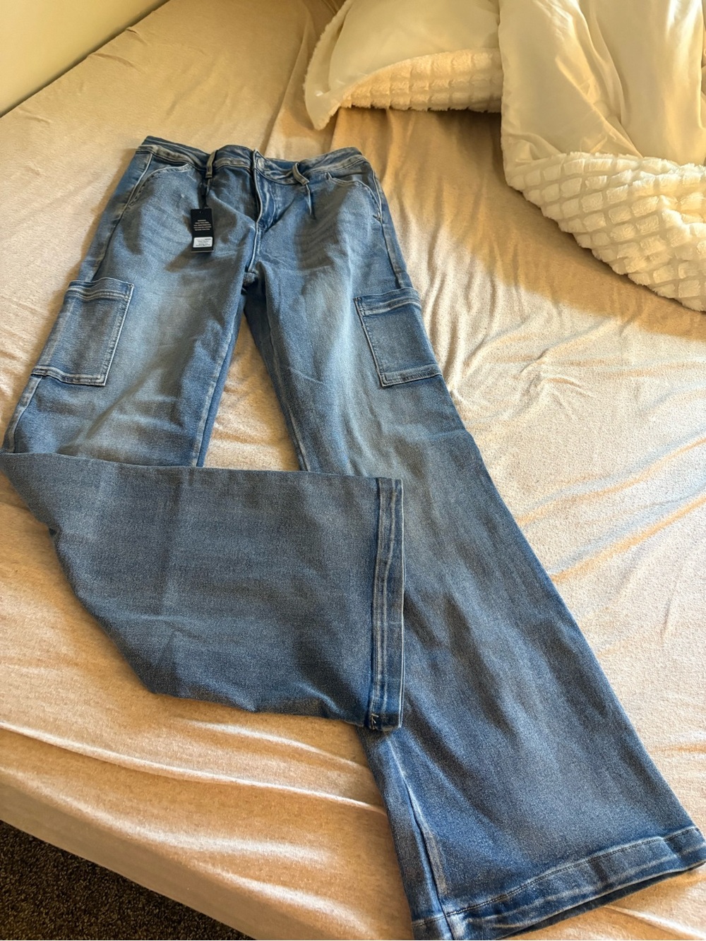 Fashion Nova women’s Light Blue Bootcut Cargo Jeans